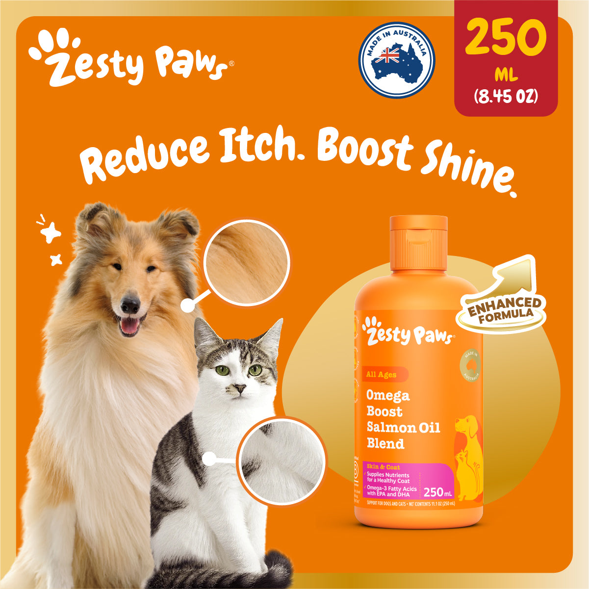 Zesty Paws Omega Boost Salmon Oil Blend 250ML (3× more Salmon Oil)